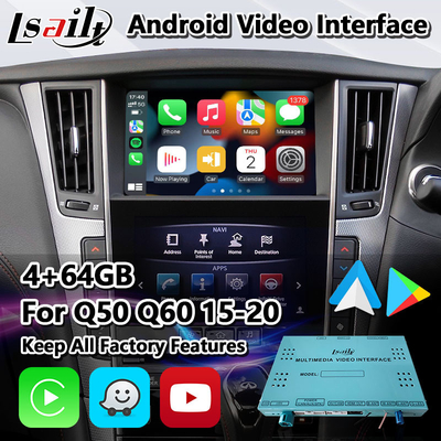 4 + 64GB Lsailt Android Carplay อินเทอร์เฟซวิดีโอมัลติมีเดียสำหรับ Infiniti Q50 Q60 Q50s 2015-2020