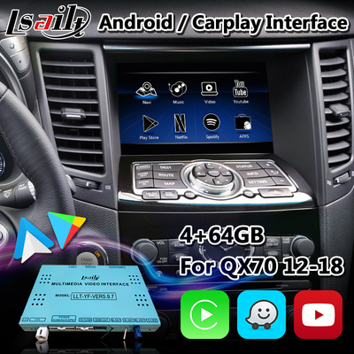 อินเทอร์เฟซการนำทาง GPS สำหรับรถยนต์ 4 + 64GB Android Carplay สำหรับ Infiniti QX70 QX50 QX60 Q70