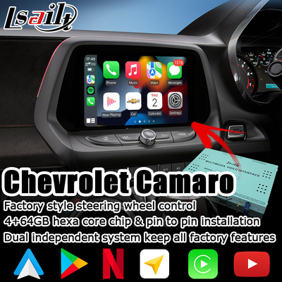 4 + 64GB Android Auto carplay อินเทอร์เฟซวิดีโอการควบคุมด้วยเสียงสำหรับ Chevrolet Camaro 2016-2019