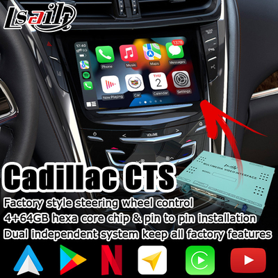 Wireless CarPlay Android Auto Android 9.0 กล่องนำทางสำหรับ Cadillac CTS video interface box