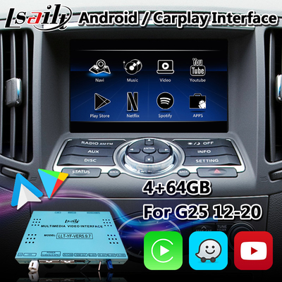 กล่องอินเทอร์เฟซการนำทาง Android Carplay สำหรับ Infiniti G25 G37 G35 พร้อม NetFlix Android Auto