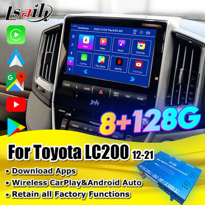 Android 13 มัลติมีเดีย อินเตอร์เฟสวีดีโอสําหรับ Land Cruiser LC200 VXR VX GXL Sahara V8 2013-2021 OEM อัพเกรดจอพร้อมกับการเล่น CarPlay แบบไร้สาย, YouTube