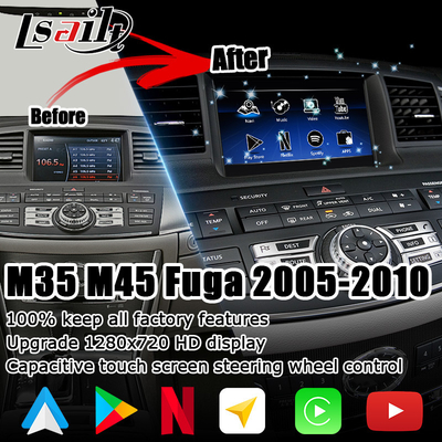 Infiniti M35 M45 Nissan Fuga HD หน้าจอสัมผัสหลายนิ้วอัพเกรด carplay android auto video interface