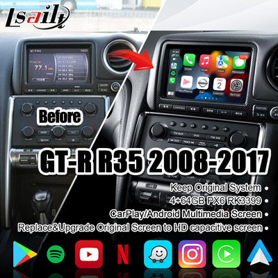 หน้าจอมัลติมีเดียรถยนต์ Lsailt สำหรับ GT-R GTR R35 พร้อม CarPlay ไร้สาย 4 + 64GB, อัปเกรดจอแสดงผล