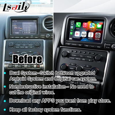 หน้าจอมัลติมีเดียรถยนต์ Lsailt สำหรับ GT-R GTR R35 พร้อม CarPlay ไร้สาย 4 + 64GB, อัปเกรดจอแสดงผล