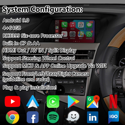 Lsailt Android Carplay อินเทอร์เฟซวิดีโอสำหรับ Lexus RX270 RX350 RX450h RX เมาส์ควบคุม 2012-2015