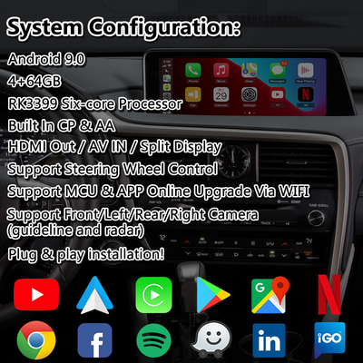 Lsailt Android Carplay Interface สําหรับ Lexus RX 450h 200T 350 450L 350L 300 F Sport ปี 2016-2019