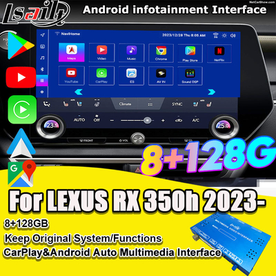 อินเตอร์เฟซวีดีโอมัลติมีเดีย Android สําหรับ RX350h RX500H 2023-2024 NX LX GX ES รวม NetFlix, YouTube, สล็อตการ์ด SIM