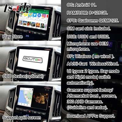 8+128GB Qualcomm Android Multimedia Video Interface สําหรับ Land Cruiser 2013-2021 LC200, VX_R, GX_R พร้อมการเล่น CarPlay แบบไร้สาย