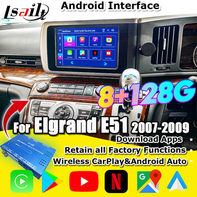 Lsailt 8G Android Smart Infotainment Module สําหรับ Nissan Elgrand E51 ซีรีส์ 3 สนับสนุน CarPlay, YouTube, หน้าจอรองหัว