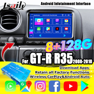 อินเตอร์เฟซ CarPlay แบบไร้สาย / โมดูลข้อมูลบันเทิง Android สําหรับ GT-R GTR R35 2008-2010 JDM รุ่นรวม NetFlix, YouTbe
