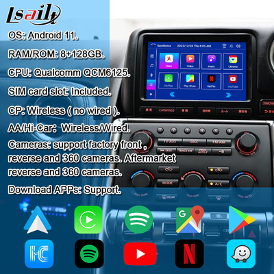 Lsailt Android Multimedia Interface สําหรับ GT-R GTR R35 2011-2016 อินเตอร์เฟสการเล่นรถไร้สาย รวม YouTube, GPS,8+128 GB
