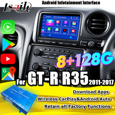 Lsailt Android Multimedia Interface สําหรับ GT-R GTR R35 2011-2016 อินเตอร์เฟสการเล่นรถไร้สาย รวม YouTube, GPS,8+128 GB