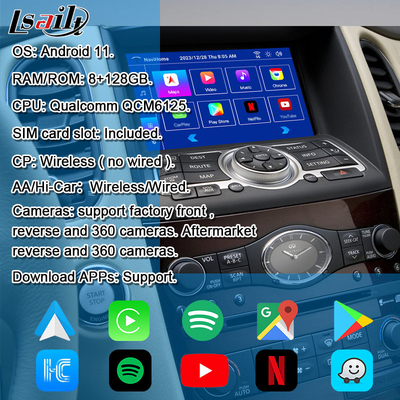 Lsailt 8G Android Infotainment Module สําหรับ Infiniti EX QX50 2008-2017 รวมการเล่น CarPlay แบบไร้สาย, YouTube, NetFlix