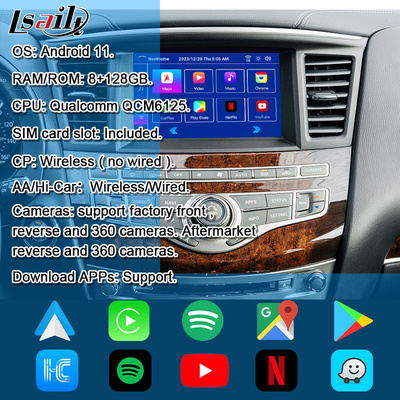 Lsailt 8G Android Multimedia Interface สําหรับ Infiniti QX60 JX35 2011-2020 รวมการเล่น CarPlay แบบไร้สาย, Android Auto