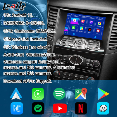 Lsailt 8G Android Multimedia Interface สําหรับ Infiniti QX70 FX35 FX37 2008-2017 รวมระบบ CarPlay แบบไร้สาย, Android Auto