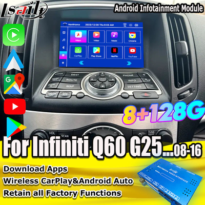 Lsailt 8G แอนดรอยด์ อินโฟเทนเทนเม้นท์โมดูลสําหรับ Infiniti Q60 G37 G35 Q40 2008-2016 รวมการเล่น CarPlay แบบไร้สาย, Android Auto