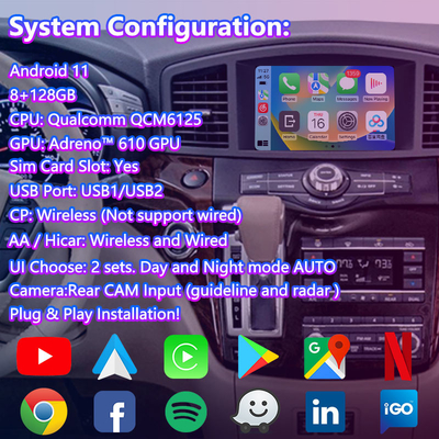 Lsailt 8 นิ้ว แอนดรอยด์ มัลติมีเดีย Carplay อินเตอร์เฟสจอสําหรับ 2011-2017 นิสสัน Quest E52