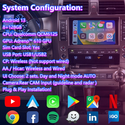อินเตอร์เฟสวิดีโอมัลติมีเดียสําหรับ Android 2013-2021 Lexus GX 460 GX460