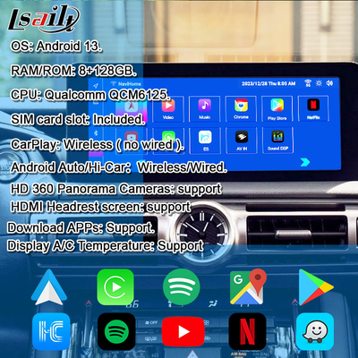 Lexus Android Screen 10.25 นิ้ว Qualcomm 8 Core GPS Navigation CarPlay Display สําหรับ Lexus IS300 IS250 IS350 2020-2023