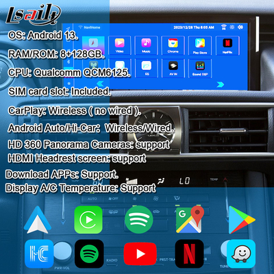 Lexus Android Screen Android 13 Multimedia Display 8 Core Qulcomm สําหรับ LEXUS IS200T IS300H IS350 สนับสนุนการควบคุม joystick, YouTube, Google Play, CarPlay