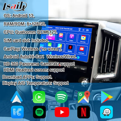 Android 13 มัลติมีเดีย อินเตอร์เฟสวีดีโอสําหรับ Land Cruiser LC200 VXR VX GXL Sahara V8 2013-2021 OEM อัพเกรดจอพร้อมกับการเล่น CarPlay แบบไร้สาย, YouTube