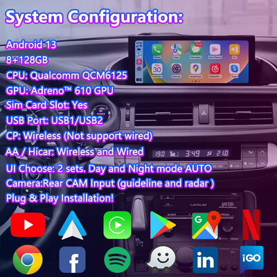 อินเตอร์เฟซวีดีโอสําหรับการนําทางในระบบ Lsailt Android สําหรับ Lexus CT 200h FSport 2017-2022