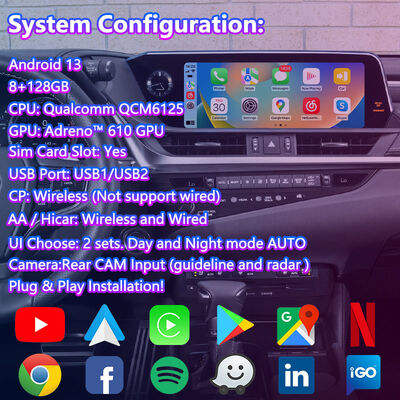 Lsalit Android Carplay Navigation Video Interface สำหรับ Lexus ES 300h ES250 ES350 ES300h ปี 2018-ปัจจุบัน