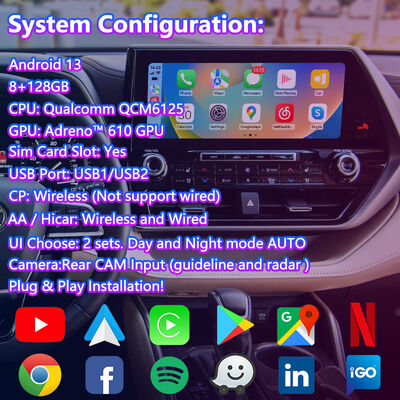 Lsailt Android Car Navigation มัลติมีเดีย อินเตอร์เฟซวีดีโอสําหรับ 2020 Toyota Highlander ปัจจุบัน