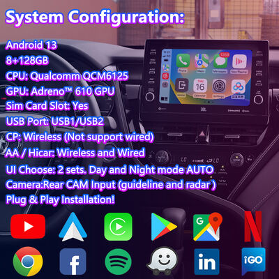 Lsailt Android Carplay Navigation Video Interface สำหรับ Toyota Camry Hybrid XSE XLE SL SE XV70 ปี 2021-2024