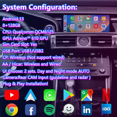 Lsailt 10.25 นิ้ว Android Carplay มัลติมีเดียจอสําหรับปี 2013-2020 Lexus IS Knob IS250 IS200t IS300 IS300h IS350