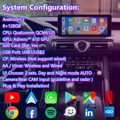 Lsailt Android Carplay มัลติมีเดีย อินเตอร์เฟซ จอสําหรับ 2020-ปัจจุบัน Lexus IS 300h IS300 IS350 IS500 IS300h