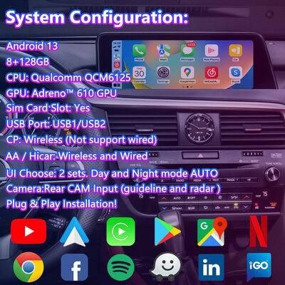 Lsailt Android Carplay มัลติมีเดีย อินเตอร์เฟสจอสําหรับปี 2016-2019 เล็กซัส RX Knob RX350 RX450h RX200t RX300