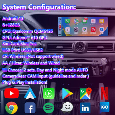 Lsailt Android CarPlayมัลติมีเดียหน้าจอสำหรับ 2012-2020 Lexus GS 200T GS300h GS250 GS350 GS450h GSF GS200t