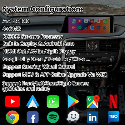 Lsailt 4 + 64GB Android อินเทอร์เฟซวิดีโอมัลติมีเดียสำหรับ Lexus RX 200t RX350 RX450H 2016-2019