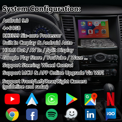 4 + 64GB ไร้สาย Android Auto Interface Android Carplay สำหรับ Infiniti QX70 QX50 QX60 Q70