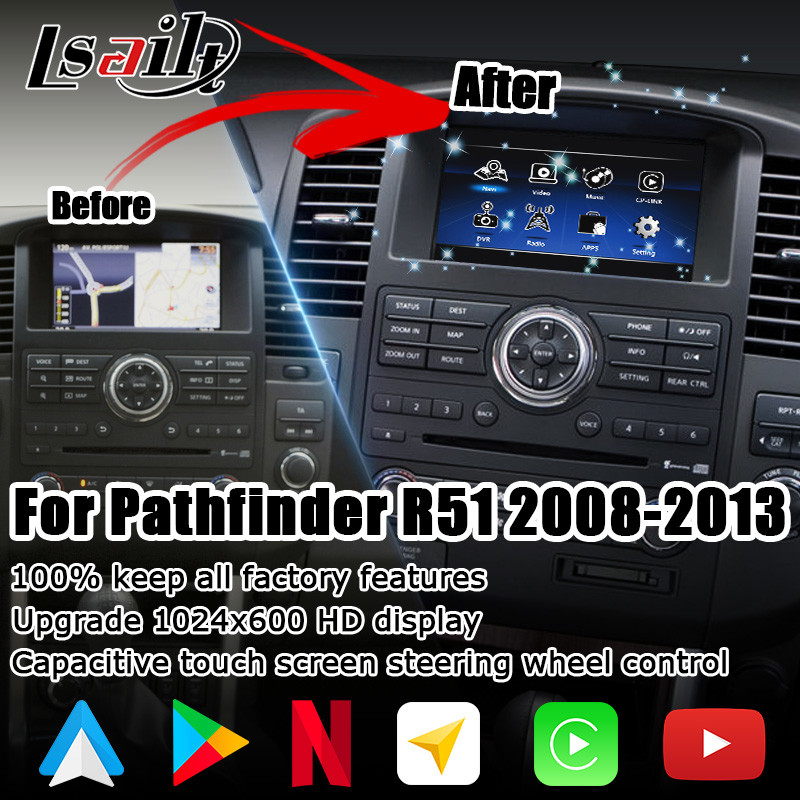 อัพเกรดหน้าจอสัมผัส HD หลายนิ้วสำหรับ Nissan Pathfinder R51 carplay ...